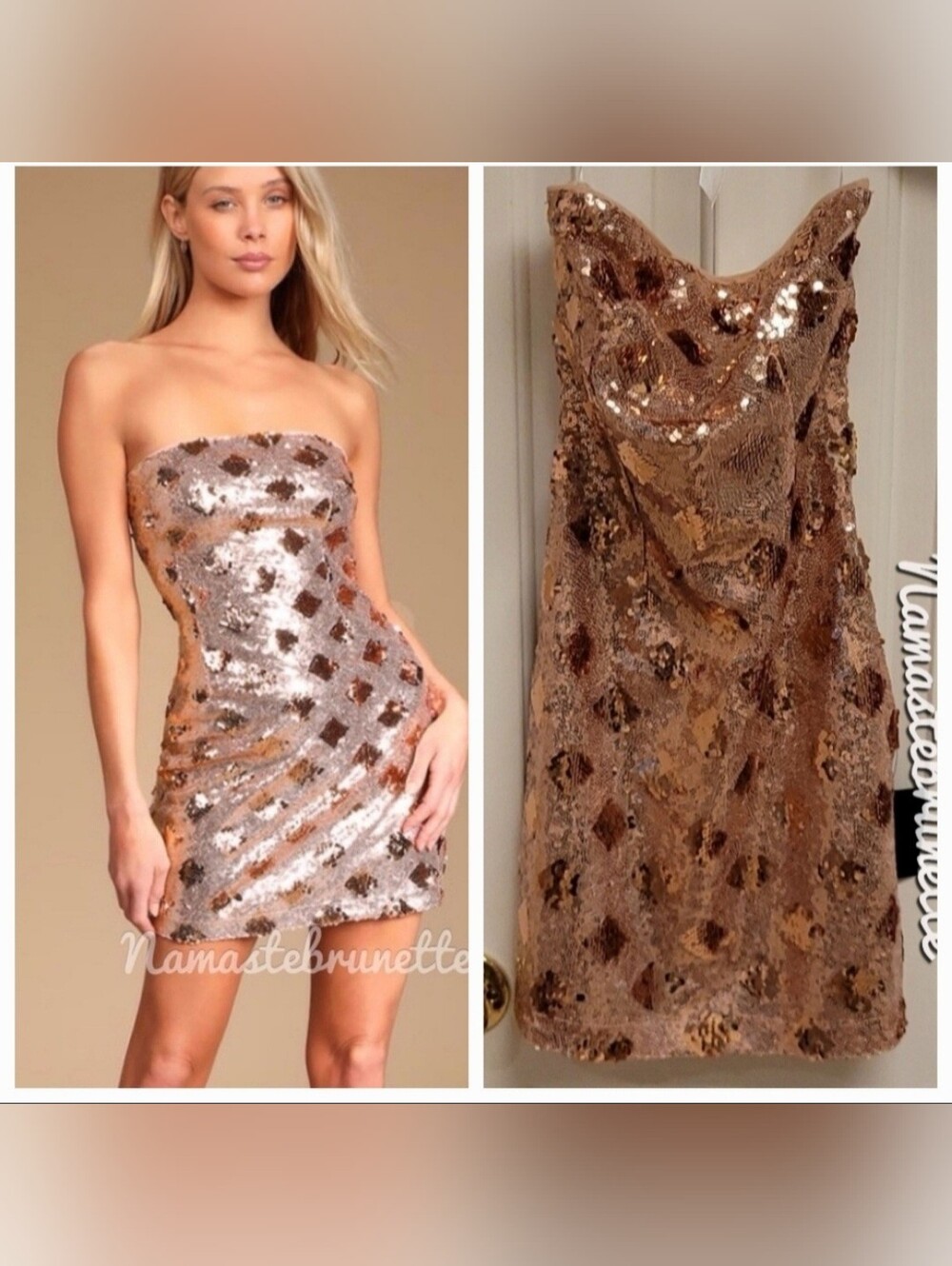 Nwt Lulu's Rose Gold Sequin Strapless Bodycon Mini Dress